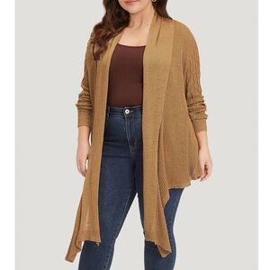 Bloom Chic Camel Tan Lapel Collar Patchwork Asymmetrical Hem Cardigan Size 22/24